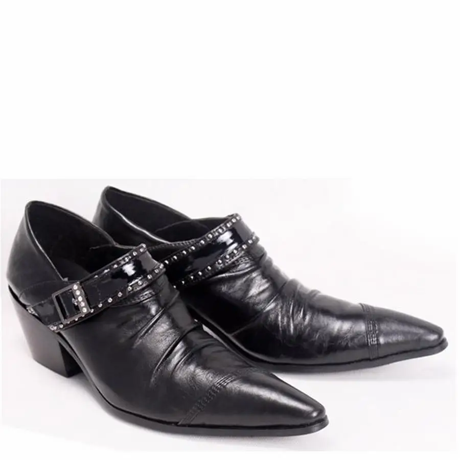 2017 Top Quality Genuine Leather Men Dress Shoes Business Casual For Classical Thick High Heels Rivets Buckle | Обувь