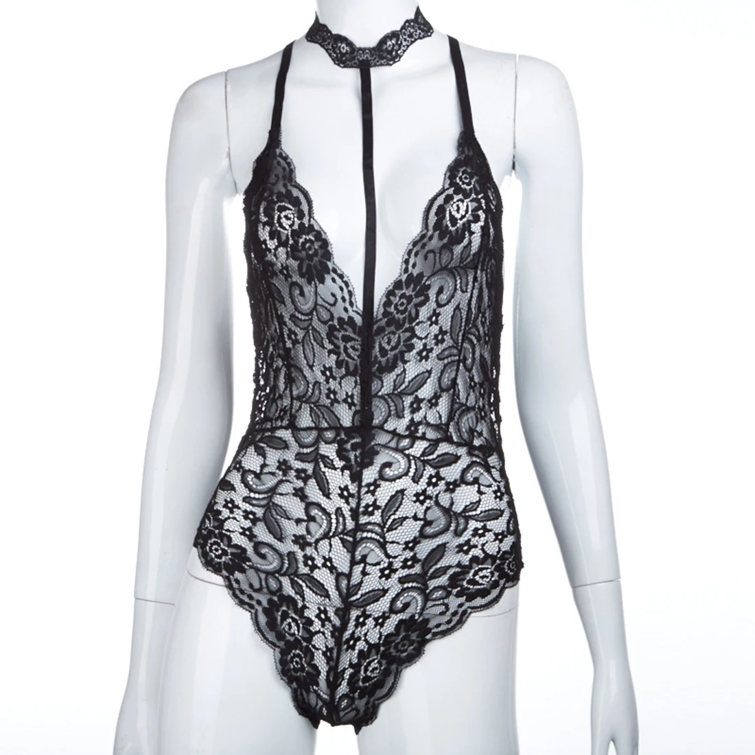 Сексуальное Кружевное боди с лямкой на шее Женский клубный комбинезон в обтяжку