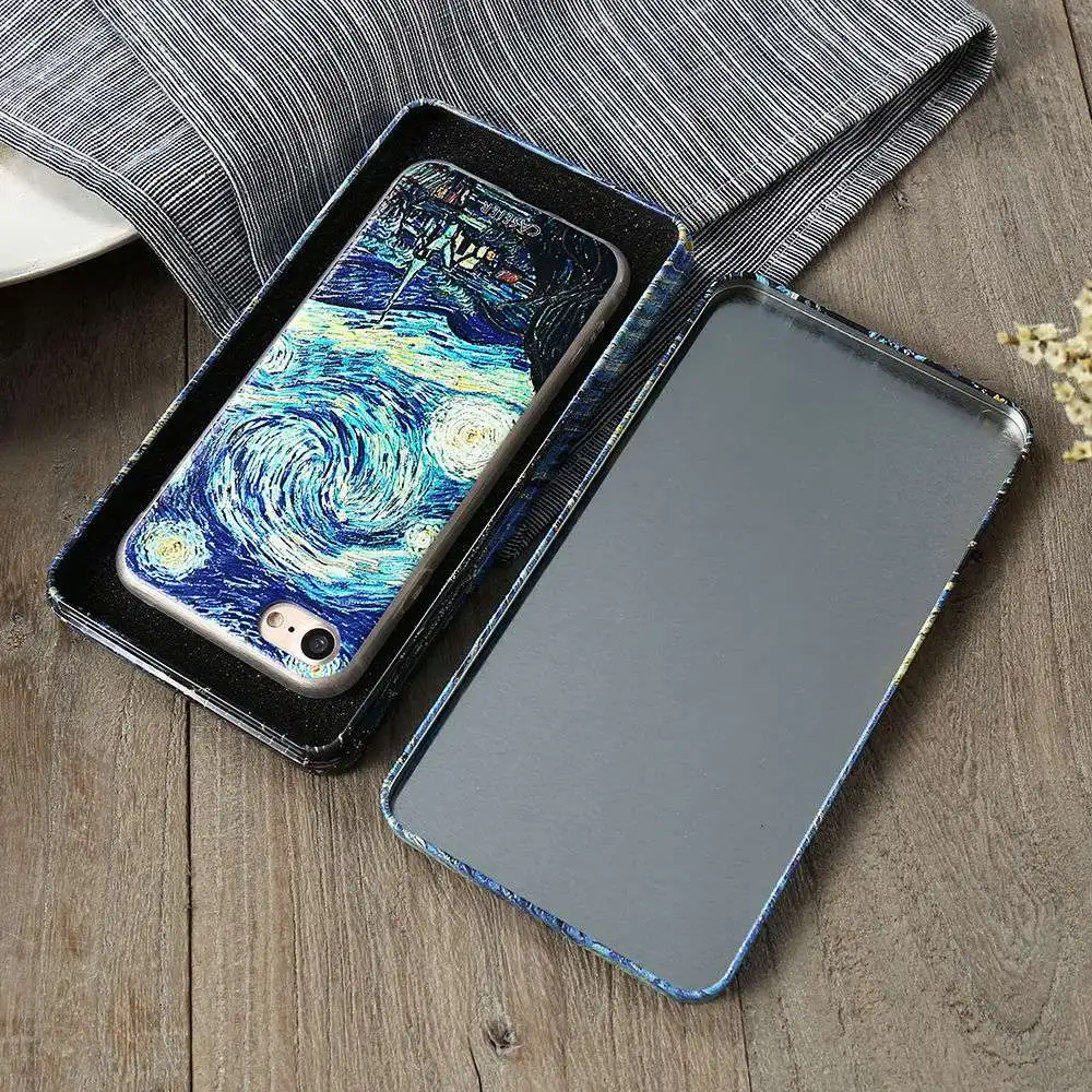 CASEIER Starry Night Phone Case + Gift Box For iPhone 5 6 7 8 Plus X Emboss Patterned Cover New Year Unique Funda Capinha |