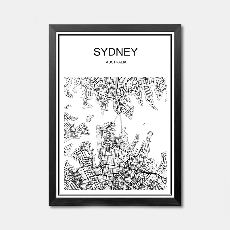 Sydney Карта всемирно известных городов абстрактное плакат искусство крафт-бумажный постер для бара/Кафе Ретро Эскиз художественное оформление роспись Наклейка на стену 42x30 см - Цвет: Sydney