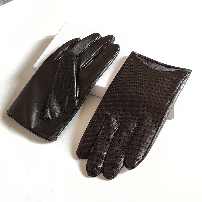 

2020 Latest Fashion Real Leather Sheepskin Gloves Male Gloves Man Short Mesh Holes Breathable Thin Touchscreen TB134-4