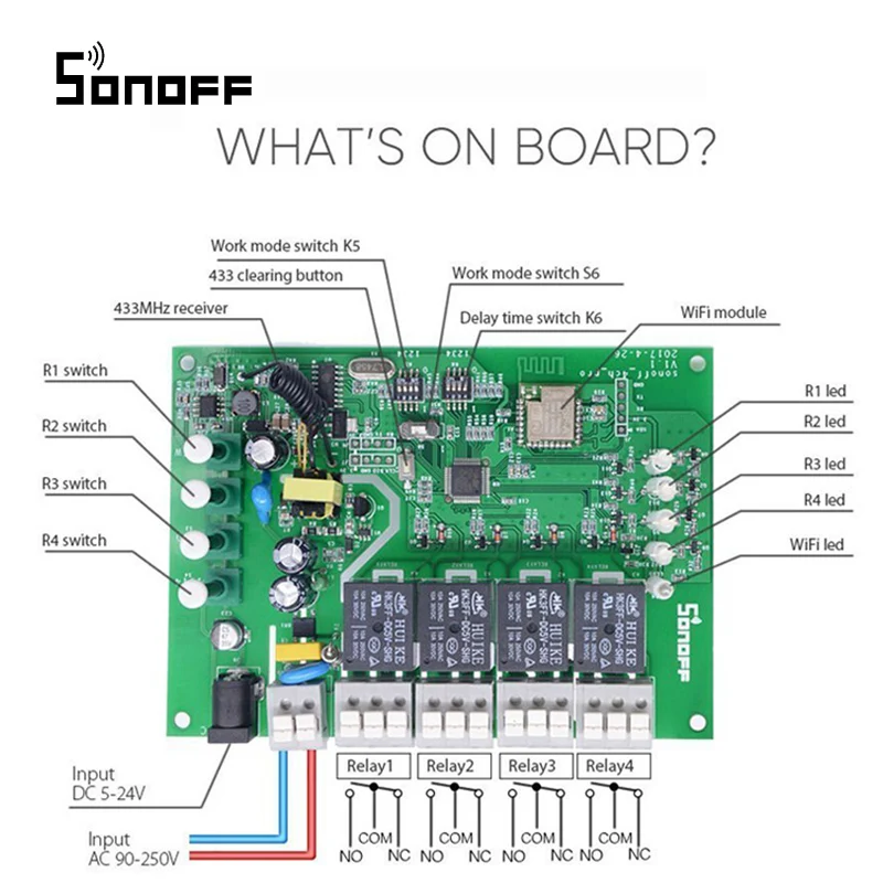 Sonoff 4CH Pro R2 умный дом RF 433 МГц Wifi светильник переключатель 4 банды