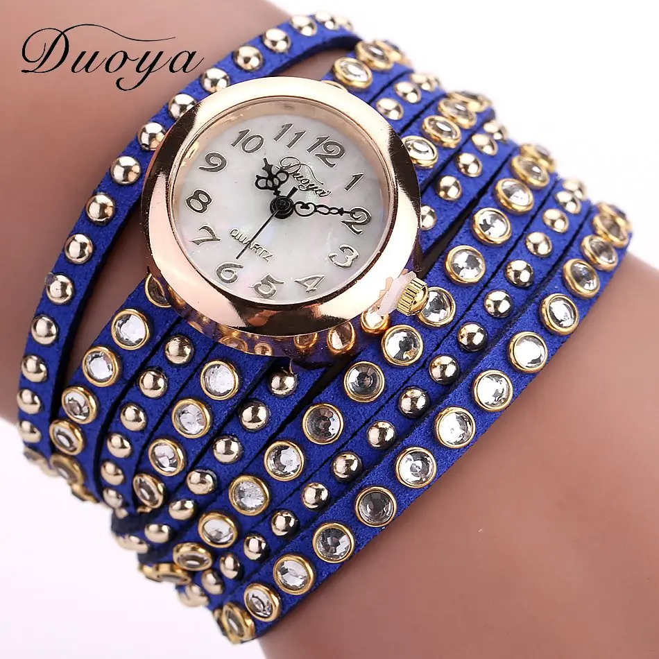

Duoya Brand Punk Style Fashion Rivet Bracelet Wristwatch Women Watches Luxury Rhinestone Quartz Watch Lady Hour relogio feminino