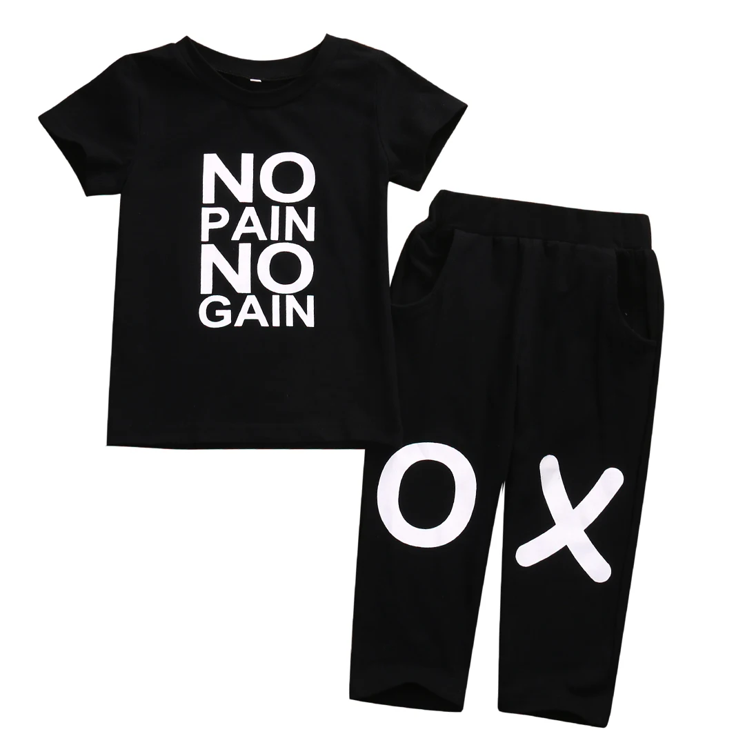 Citgeett Toddler Kids Baby Boys Short Sleeves Black XO Summer Casual Clothes T-shirt Tops+Pants Outfits Letter Fashion Set | Детская