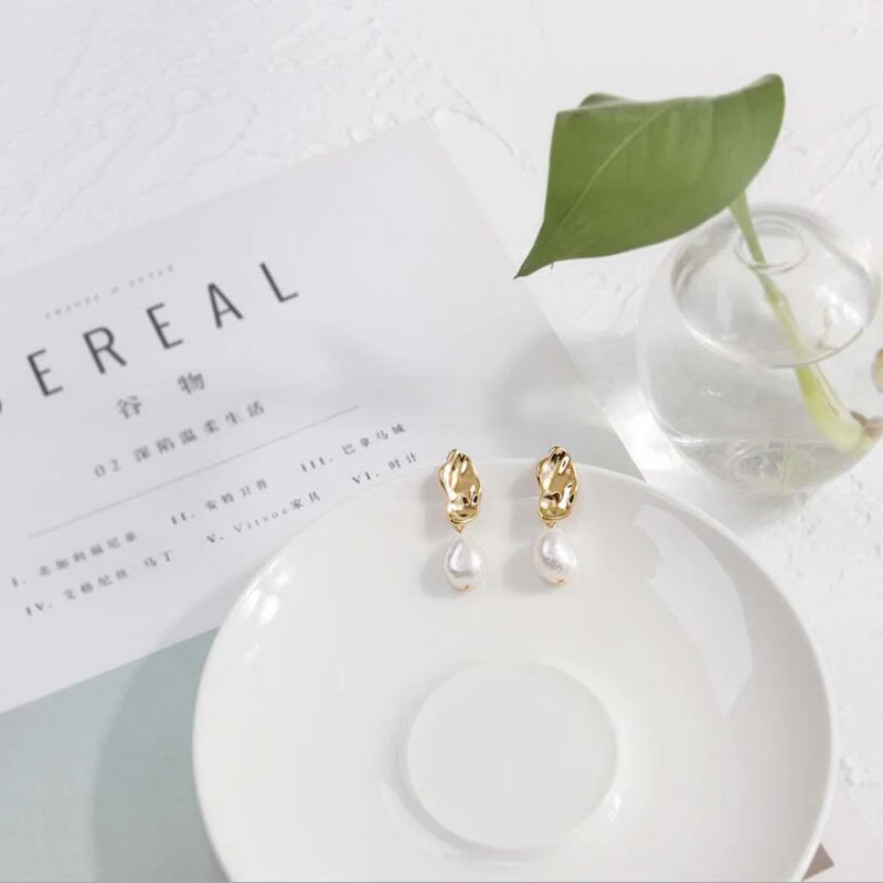 Amaiyllis New Korea White Freshwater Pearl Stud Earrings For Women Irregular Geometric Statement Pendant Post | Украшения и