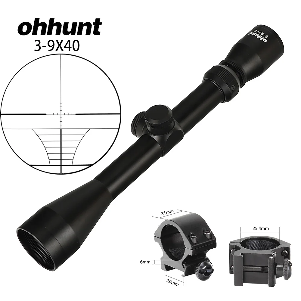 with Picatinny Rings Ohhunt 3-9X40 охотничьи прицелы для стрельбы тусклый полированный финишный мелкий Mil точечный оптический прицел распродажа - Цвет: with Picatinny Rings
