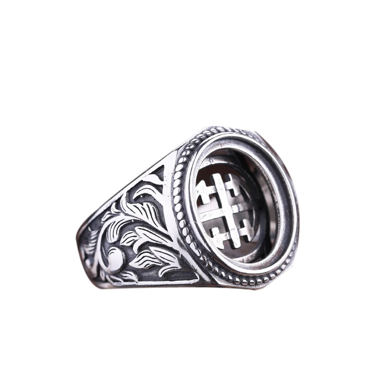 Anillo de compromiso de plata 925 Unisex, ajuste de anillo de semimontaje de ley 12x15mm, cabujón ovalado, ámbar, turquesa, Art Deco Vintage