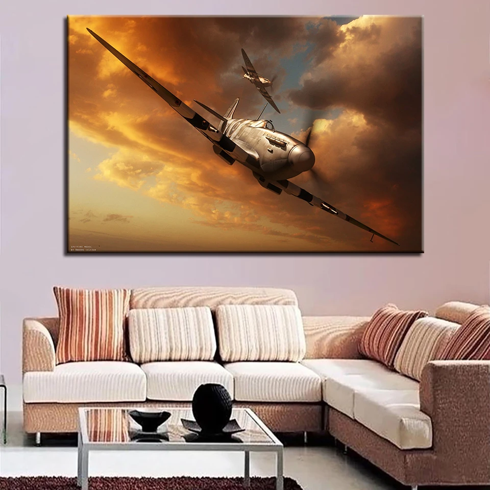 Картина на стену модульный постер домашний декор 1 панель Spitfire Dusk рама для