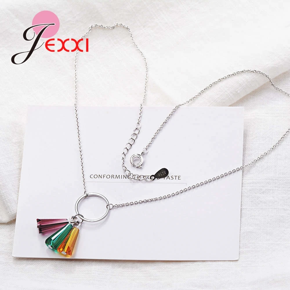 Delicate Trendy High Quality 3 Corlor Rhinestone Pendant 925 Sterling Silver Necklace For Women Engagement Fashion Jewelry | Украшения и