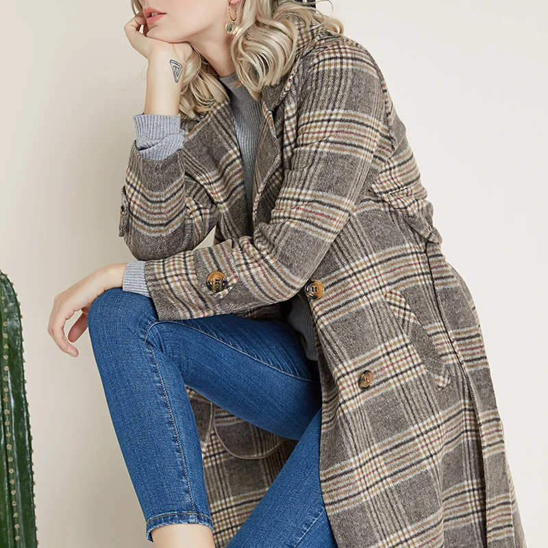 HZYRMY Autumn Winter New Women's Cashmere Coat Fashion Loose lacing Long Thick Warm Female Double-Sided woolen coat V Cardigan | Женская