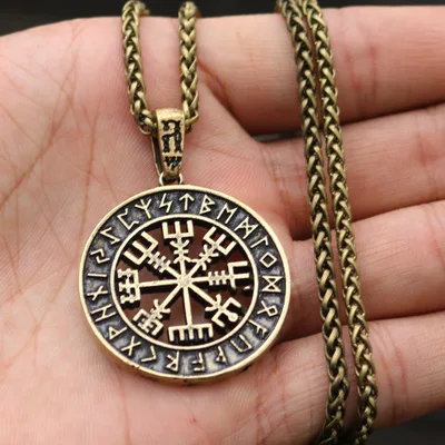 Покрытие антикварным серебром DropshippingViking исландский Vegvisir шлем ужас в руническом круге кулон Vegvisir Viking компас Рунический амулет колье ожерелье - Окраска металла: Покрытие антикварным серебром