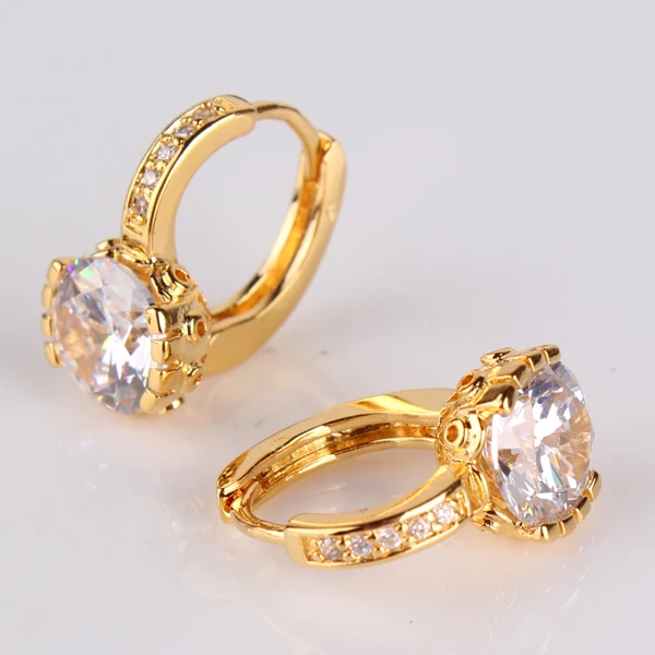 GULICX Fashion Earrings cz Brand Yellow Gold-color Earing White Crystal Cubic Zirconia Hoop Wedding Jewelry E026 | Украшения и
