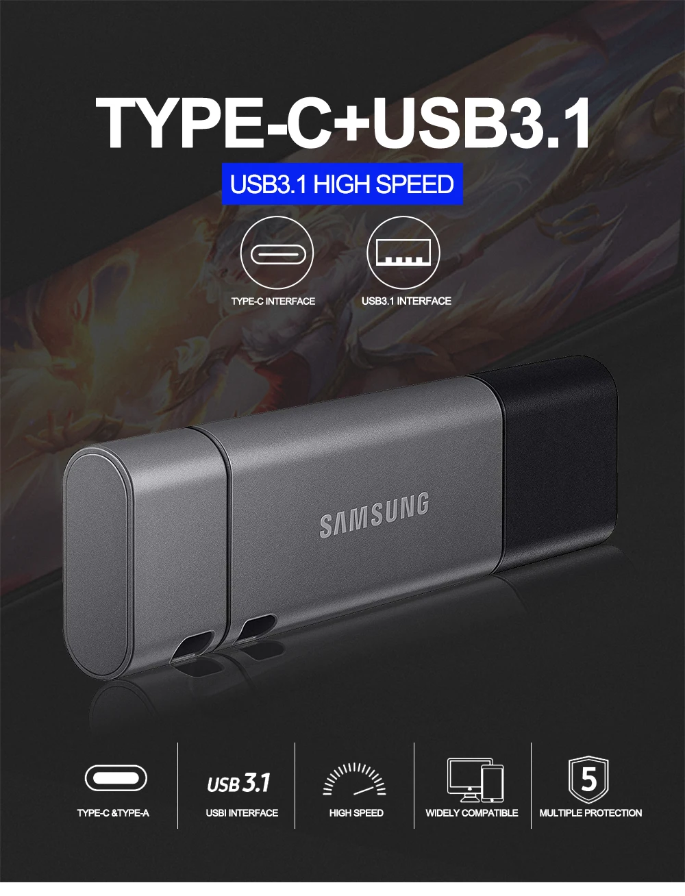 SAMSUNG USB3.1 флеш-накопитель DUO Plus 32 Гб 64 Гб 128 ГБ 256 ГБ флеш-накопитель Тип C/Тип-а двойной интерфейс флешки карта памяти OTG