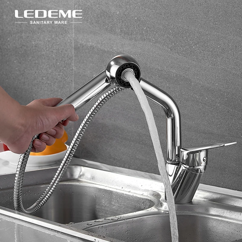 LEDEME Новый Съемный кухонный кран с одной ручкой выдвижной двухфункциональный