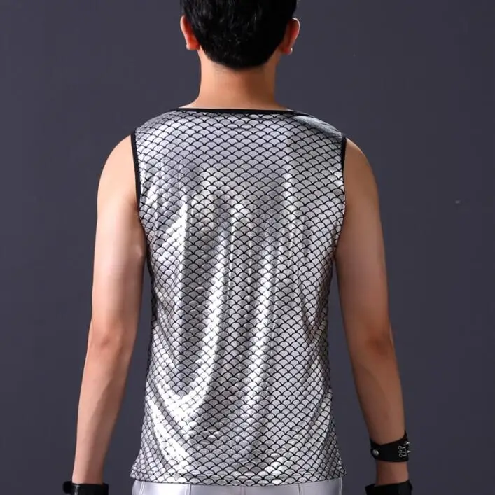 men vest gold silver clothing personality slim male sleeveless vests punk rock costumes hombre singer dance stage fashion | Мужская