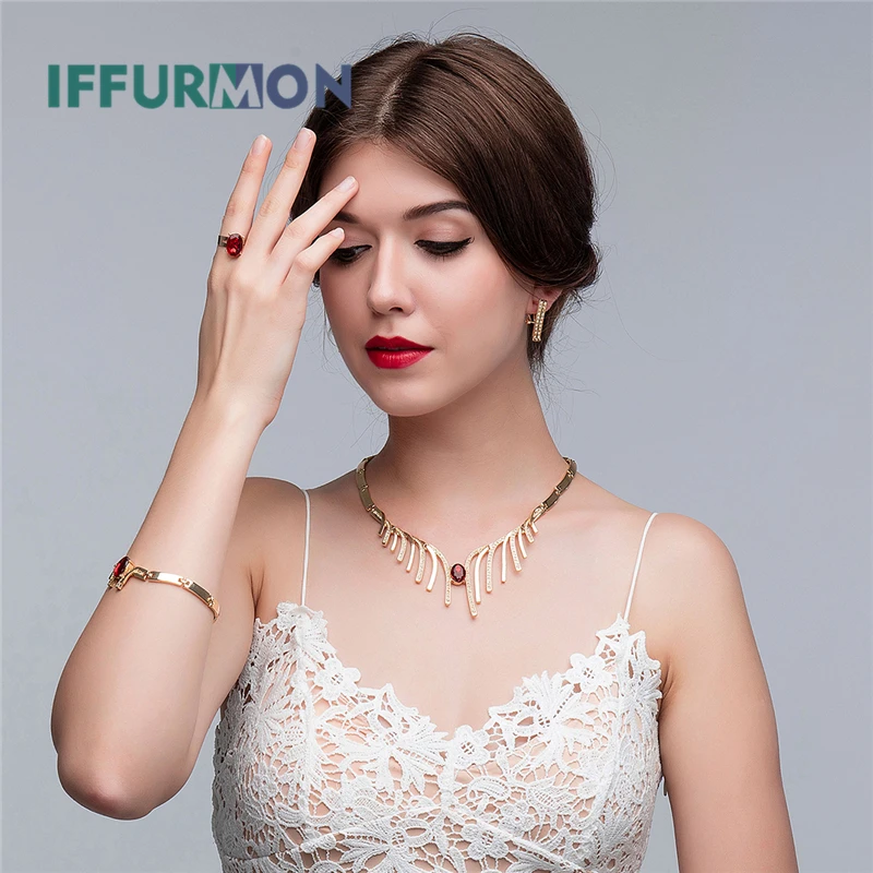 IFFURMON африканские бусы Ювелирные наборы для Для женщин золото Цвет Имитация