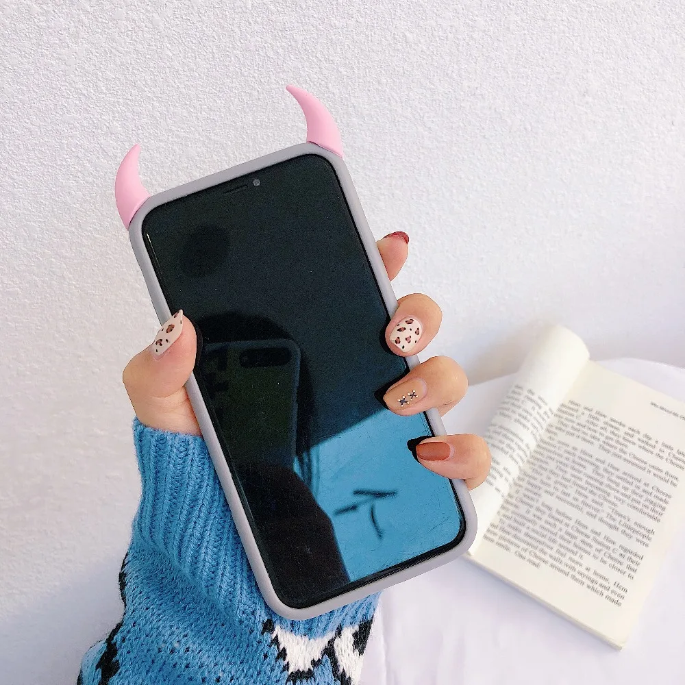Haissky 3D Забавный чехол для телефона с рогом дьявола для iPhone Xs Max XR X 8 7 6 прозрачная акриловая задняя крышка для iPhone 6 7 8 Plus Coque