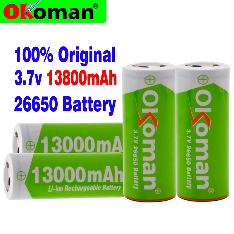 Okoman 26650 батарея 3 7 v 13000mah литий ионная аккумуляторная использование для фонарика