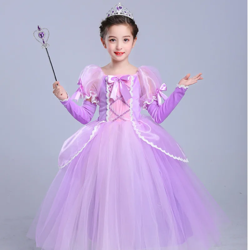 2018 Girl Princess Dress Purple Rapunzel Cosplay Costume Birthday Party Clothes Children Long Gown Halloween Xmas Gift | Детская одежда