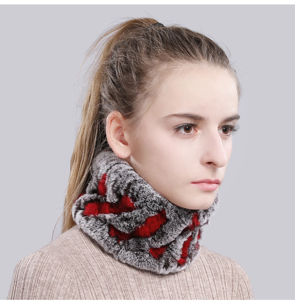 Women Real Fur Handmade Stretch Fur Scarf Knit Genuine Rex Rabbit Fur Headbands Girls Natural Fur Ring Cowl Snood Scarves Winter