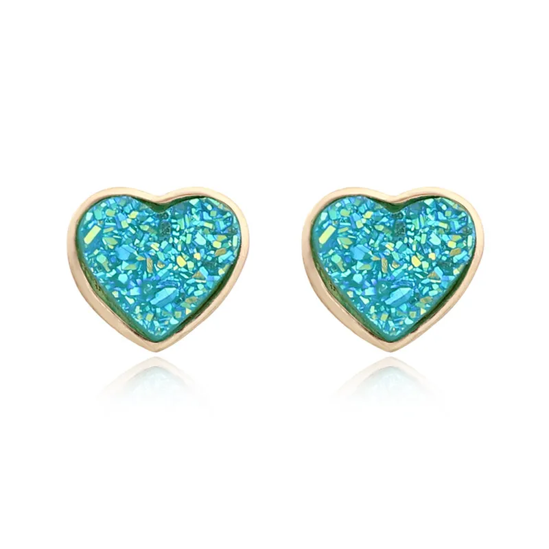 Dayoff Fashion Pink Love Heart Earings for Women Jewelry Fake Druzy Stone Resin Stud Earrings Earstuds arracadas de mujer E585 | Украшения
