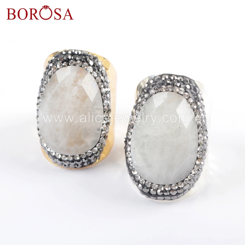 

Оптовая продажа, 6 шт., кольца BOROSA золотого/серебряного цвета с натуральным белым камнем, модные ювелирные украшения для женщин/дам JAB948