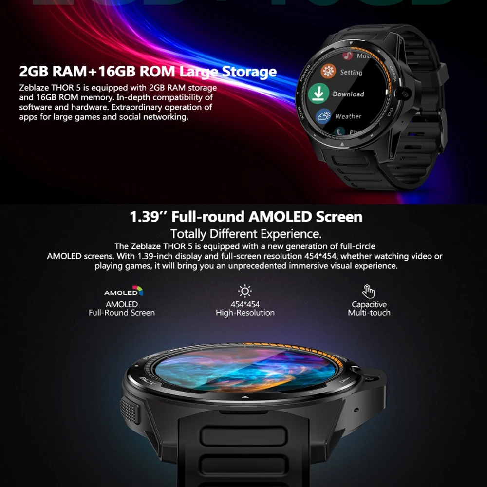 Смарт-часы Zeblaze THOR 5 2 + 16 ГБ 1 39 МП Android | Электроника
