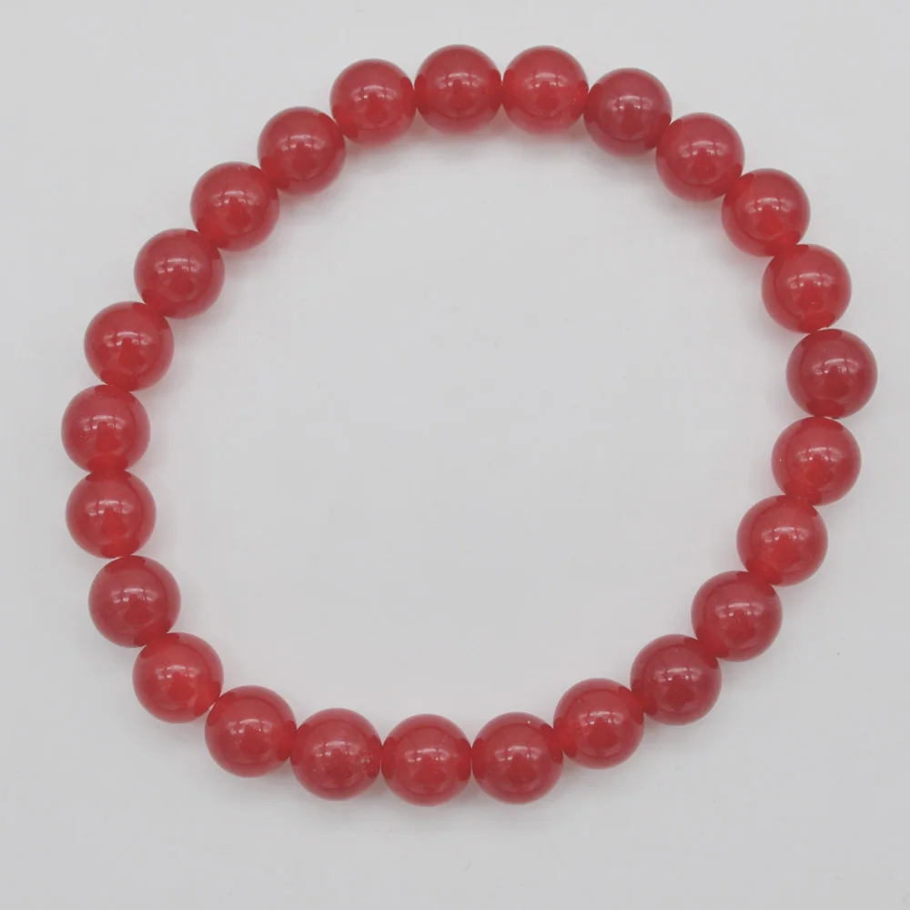 

8MM Red Jad e Stone Round Beads Bracelet Bangle Stretch Jewelry 8 Inch WG005
