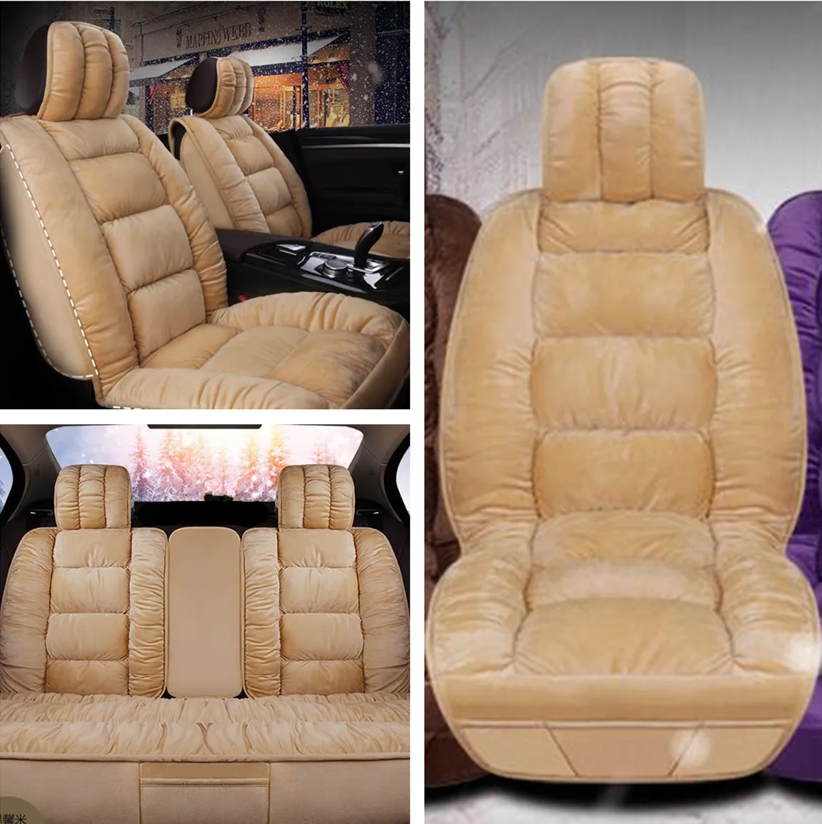 

3D Artificial Plush Car Autos Styling Seat Cover Chair Cushion Deluxe Stuffed Down Plush Car Chair Covers 5-seats