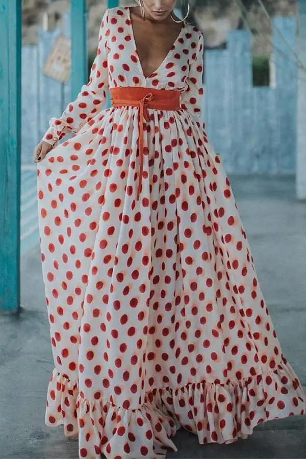 2049 Узор в горошек В богемном стиле Макси платья для Для женщин взлетно посадочной