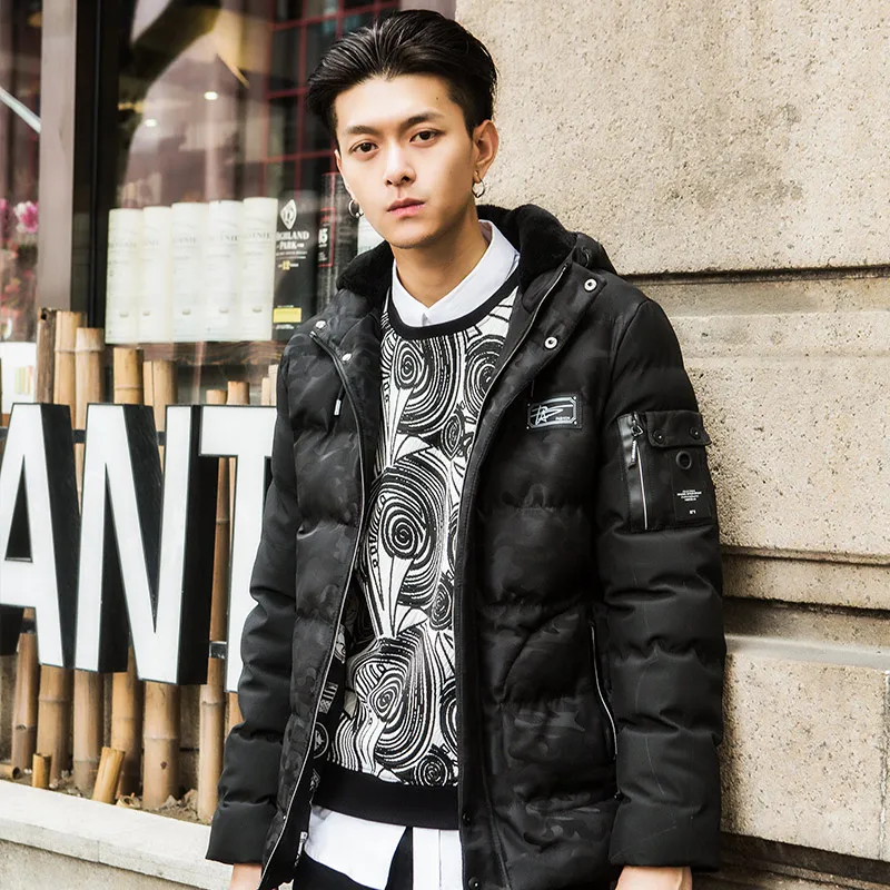 

Winter New Parkas Men Camouflage Soft Comfortable Hooded Fit Overcoat Male Fashion Stand Collar Long Sleeves Jackets Size M 3XL