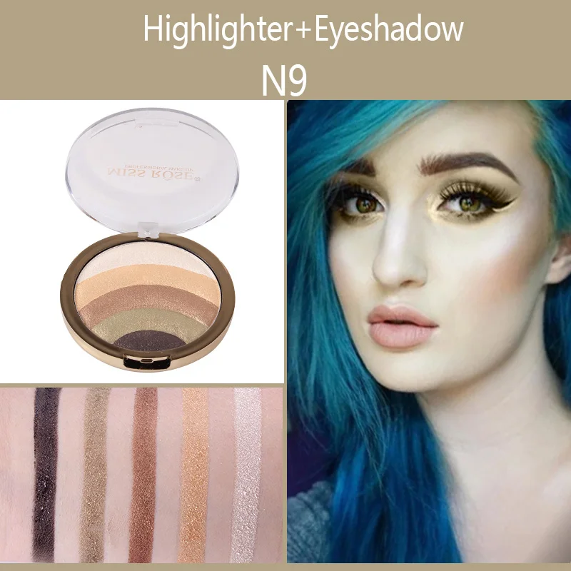 N9 MISS ROSE Радужный хайлайтер бронзатор для лица Пудра Iluminador Glow Kit осветитель тени для век ремонт Румяна 10 цветов - Цвет: N9