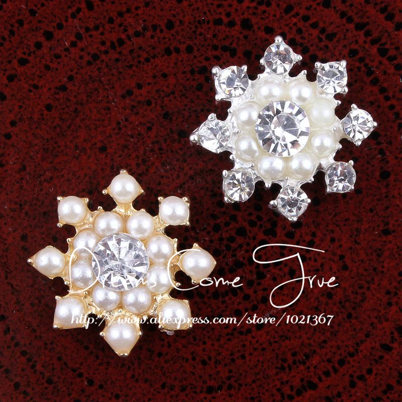 

50pcs/lot 21MM 2Style Fashion Handmade Rhinestone Flatback Buttons With Vintage Crystal Cute Pearl Buttons For Hair Accessories