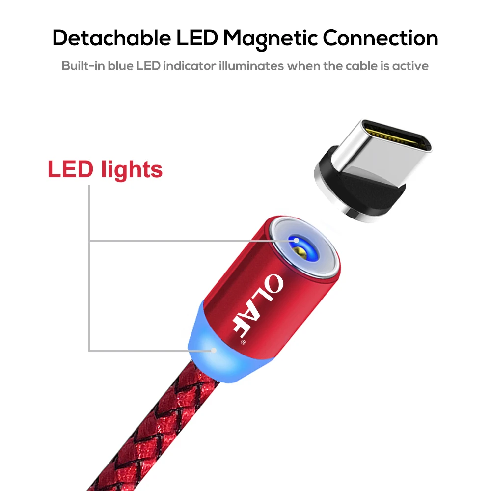 Olaf R-Line2 1 м светодиодный магнитный кабель и Micro USB usb type C нейлоновый Плетеный