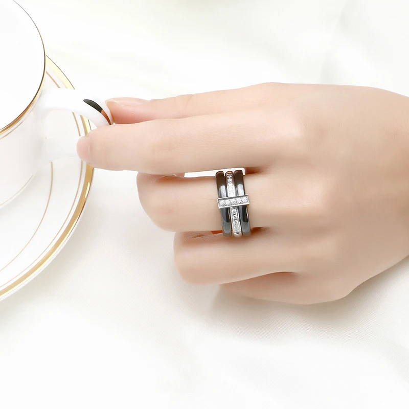 Женское керамическое кольцо с блестящим кристаллом из нержавеющей стали шириной