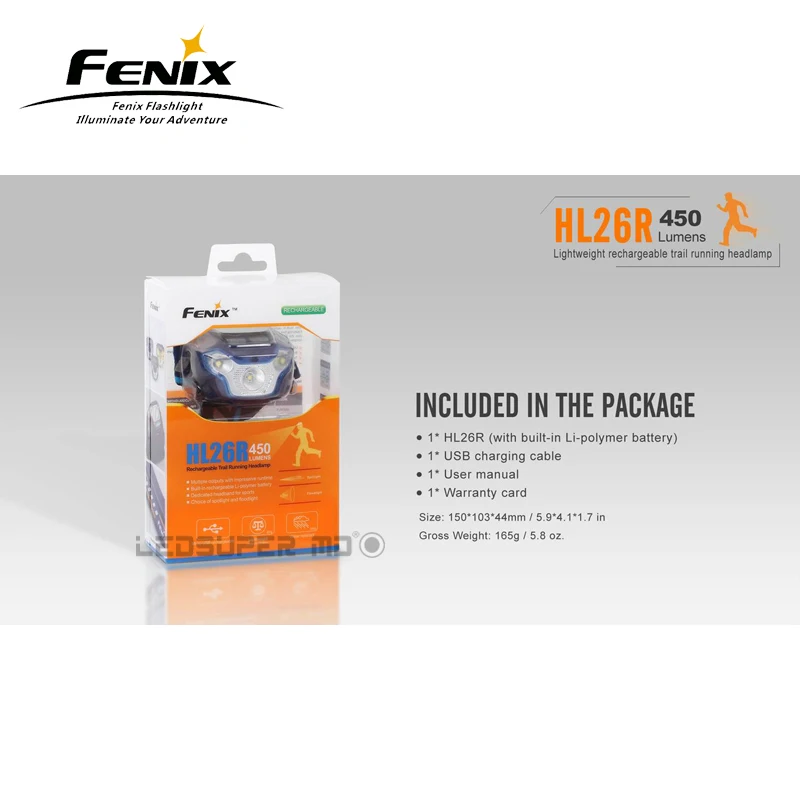 Trail Running Fenix HL26R Cree XP-G2 R5 светодиодный 450 люмен ультра легкий USB Перезаряжаемый