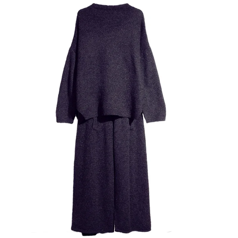 

Knitted wide leg pants suit women's fashion new autumn and winter models large size sweater two-piece suit
