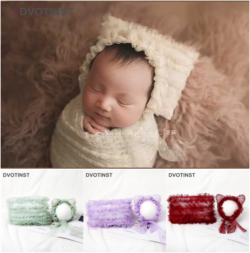 Dvotinst Newborn Baby Photography Props Soft Lace Bonnet Hat+Posing Pillow Set Fotografia Accessories Studio Shoots Photo Props