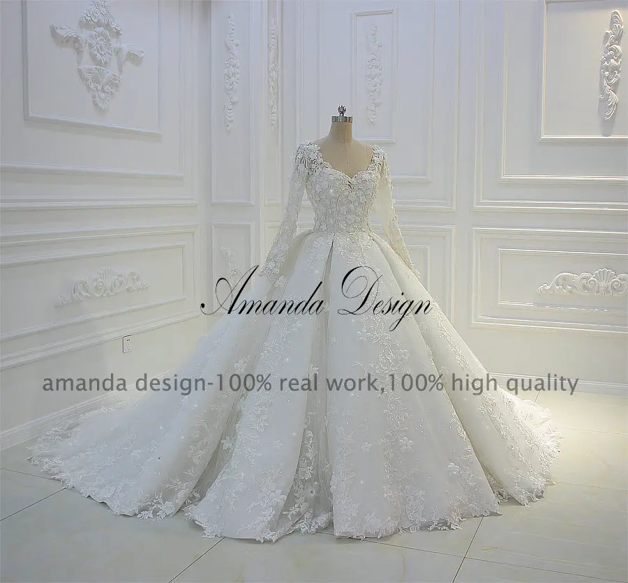 Свадебное платье с длинным рукавом Amanda Novias Кружевная аппликация из цветов