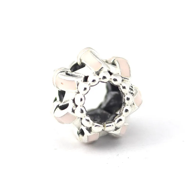 Очаровательные бусины из стерлингового серебра 925 пробы Полые с розовым бантом