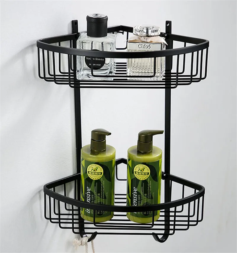 corner shelf 2 tier Набор аксессуаров для ванной из нержавеющей стали 304, угловая полка для полотенец, держатель для бумаги, держатель для туалетной щетки, черный набор аксессуаров для ванной - Цвет: corner shelf 2 tier