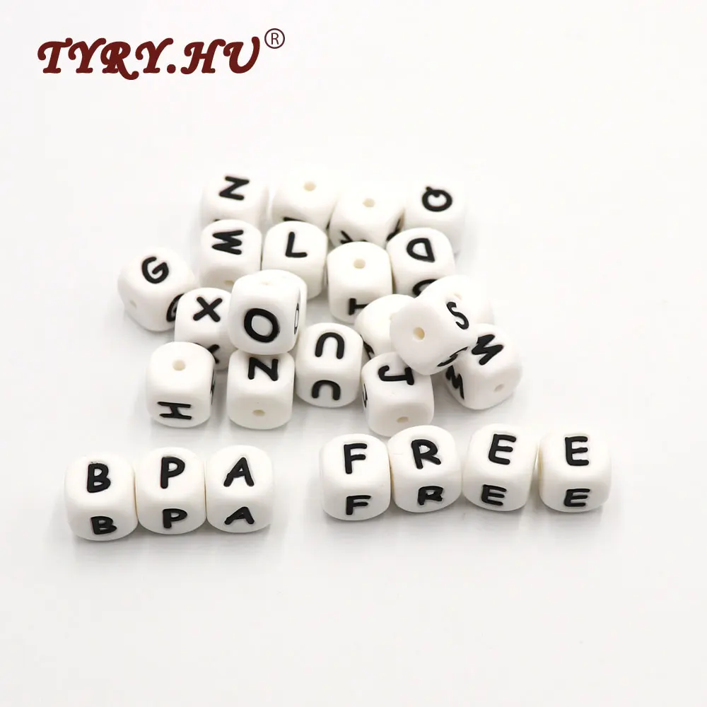 

TYRY.HU 200Pcs 12mm Silicone Letter Beads Food Grade Teething Nursing Loose Silicone Beads Chewing Pacifier Chain Teether Bead
