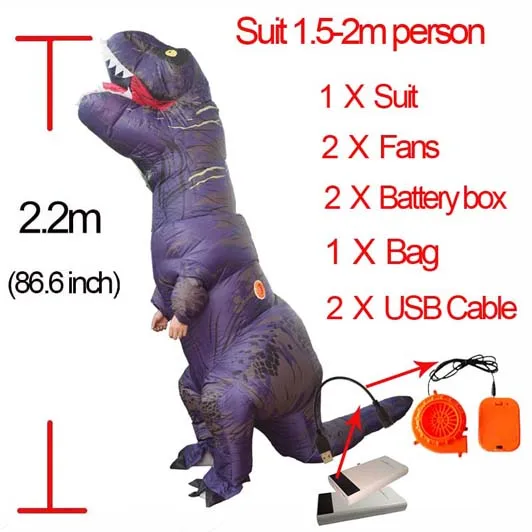 Purple Purim взрослый надувной t rex костюм динозавра Юрского мира Хэллоуин косплей вечерние надувной t rex костюм для мужчин и женщин - Цвет: Purple
