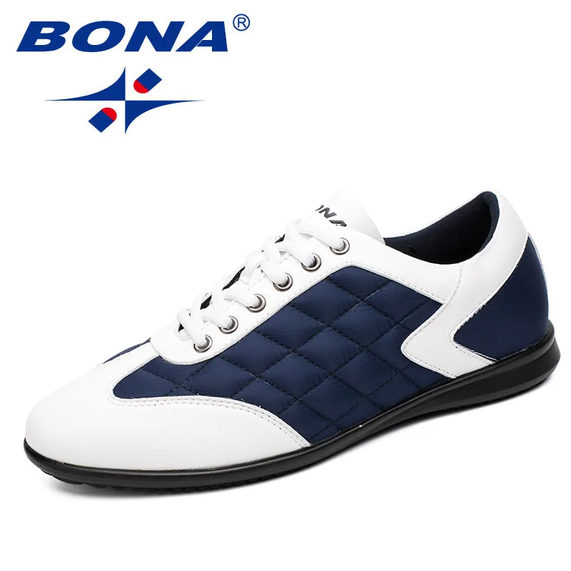 WHITE DEEP BLUE BONA/Новинка; Модная стильная мужская повседневная обувь; мужская обувь на шнуровке; мужские туфли из микрофибры на плоской подошве; комфортные мужские лоферы светильник; Быстрая - Цвет: WHITE DEEP BLUE