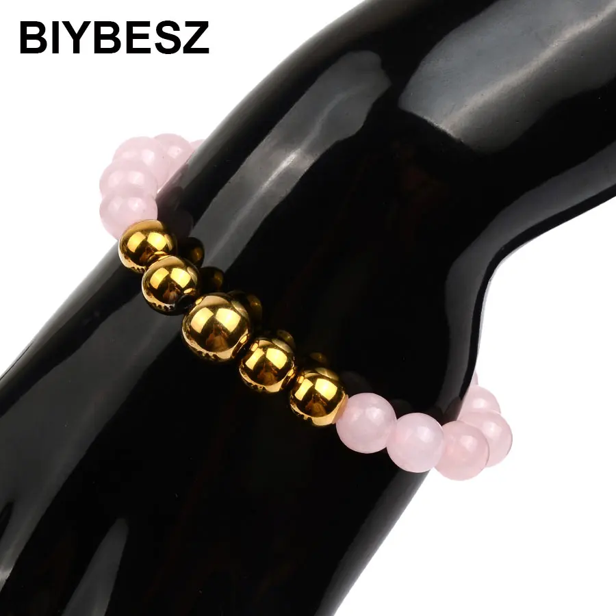 Модные ювелирные изделия из натурального розового хрусталя цвет золото гематит