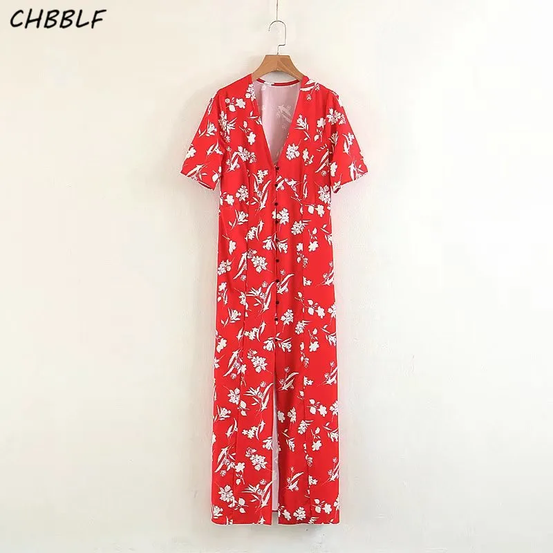 CHBBLF женское элегантное платье макси с v образным вырезом и цветочным принтом