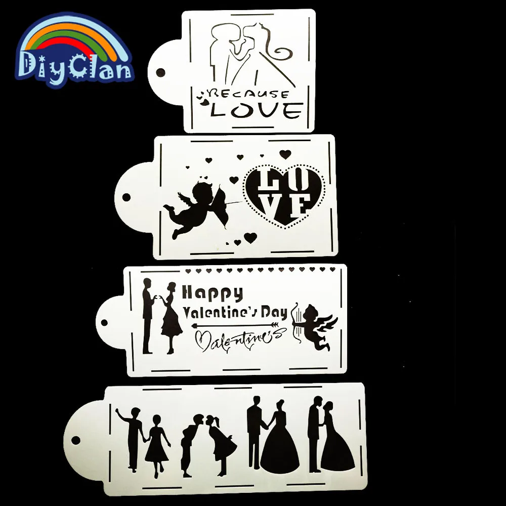 Трафарет для украшения торта 4 шт./компл. Амур свадьба Мартовский брак трафарет