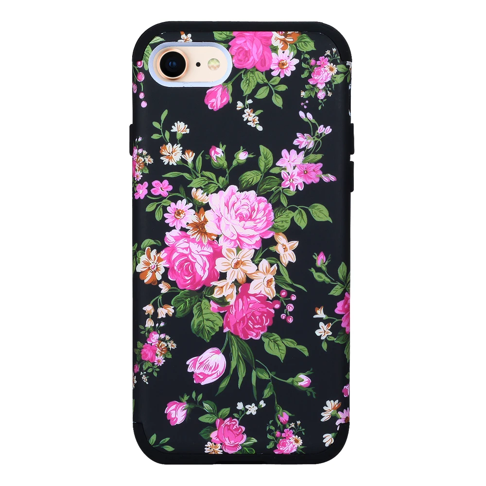 For iPhone 7 8 Plus Shockproof Phone Cases 3 in 1 Heavy Duty Full-body Protective Cover for Flower Case |
