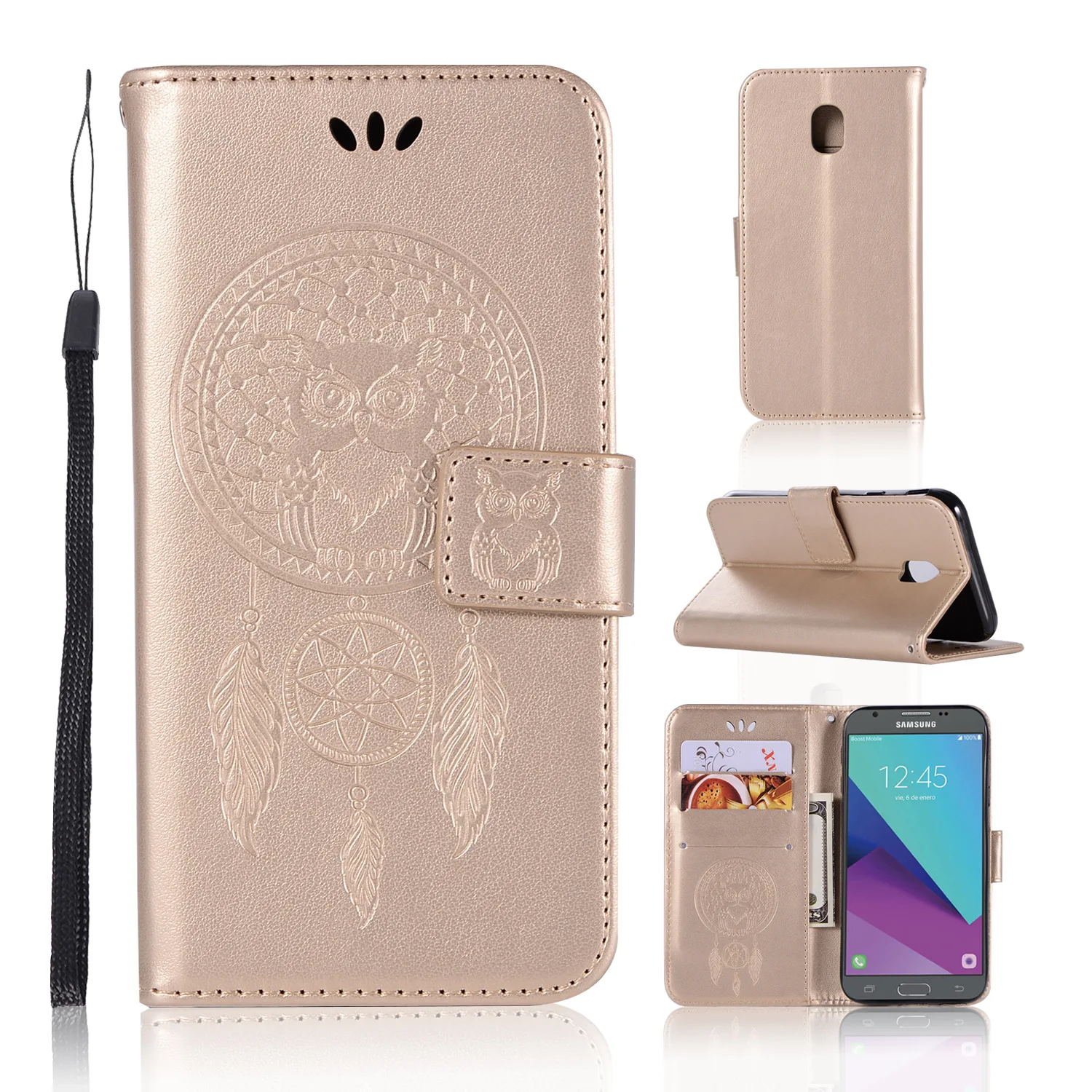Роскошные сова печатных Wallet Coque для samsung Galaxy J5 2017 J530 ЕС тиснением кожаный бумажник