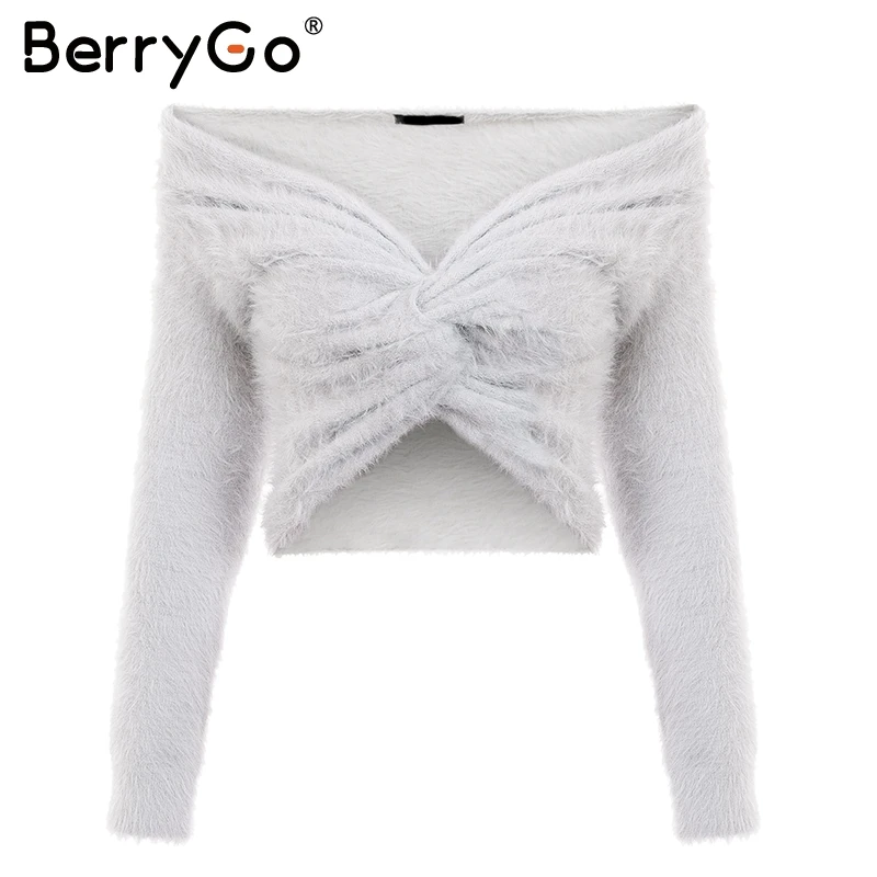 BerryGo сексуальные короткие пуловеры с открытыми плечами длинным рукавом вечерние